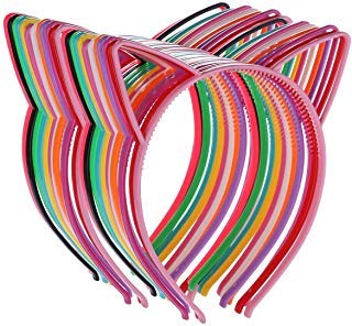 Tbestmax 24 Cat Ear Headbands Plastic Hairbands Hair Hoops Party Costume Daily Decorations Bunny Bow Headwear Cats Accessories for Women Girls Wearing and Decoration