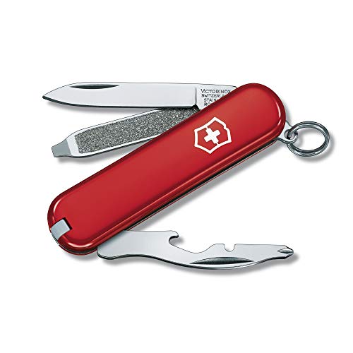 Victorinox Rally Swiss Army Knife, Compact 9 Function Swiss Made Pocket Knife with Magnetic Phillips Screwdriver, Bottle Opener and Key Ring – Red