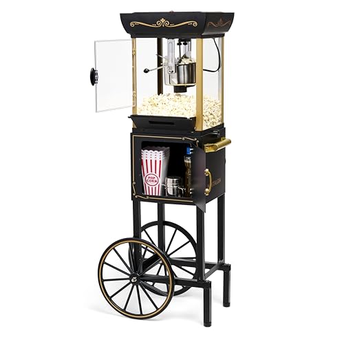 Nostalgia Popcorn Maker Machine - Professional Cart With 2.5 Oz Kettle Makes Up to 10 Cups - Vintage Popcorn Machine Movie Theater Style - Black