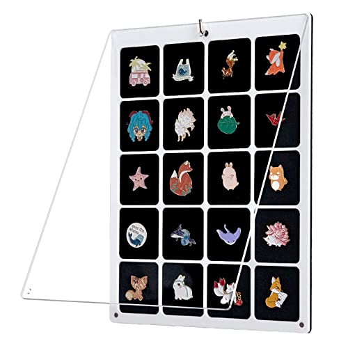 HIIMIEI Clear Acrylic Pin Collection Display Organizer, Dust-Free Table Top & Wall Pin Display Holder Board for Enamel Pin, Jewelry Pins, Pin Gift, Pin Enthusiast, Pokemon Badges (9x11, 20 Grids)