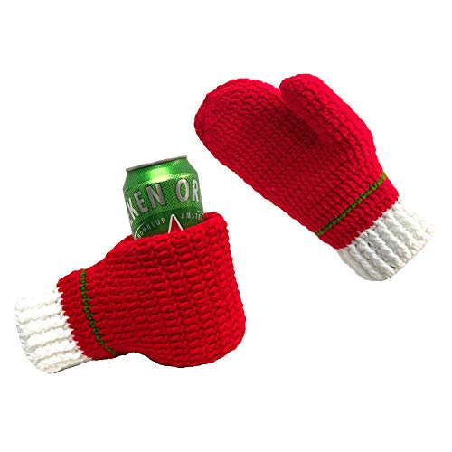 Beer Mitten Gloves, A Pair of Knit Stitched Drink Mitt Holders for Gag Gift Tailgating Idea Keeps Hands Warm in Winter