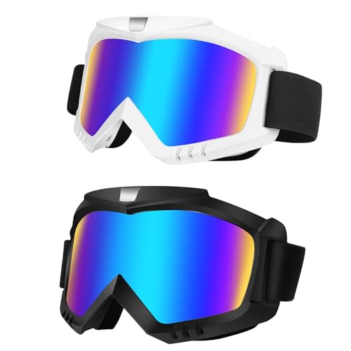 Lievermo Dirt Bike Goggles, Motorcycle Goggles, 2 Pack ATV Goggles, Riding Goggles, Ski Goggles, Windproof Glasses, Racing Helmet Goggles for Adults Men Women Youth Kids (Black + White)