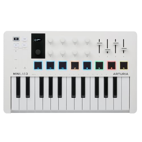 Arturia MiniLab 3 - Universal MIDI Controller for Music Production, with All-in-One Software Package - 25 Keys, 8 Multi-Color Pads - White