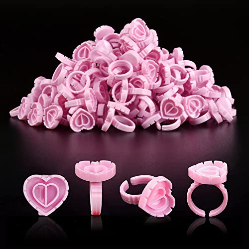 NXJ INFILILA Glue Rings for Eyelash Extensions, 100PCS Disposable Rings for Lashes, Lovely Heart Shape Lash Fan Blossom Glue Cups Lash Extension Supplies Lash Supplies for Eyelash Extensions