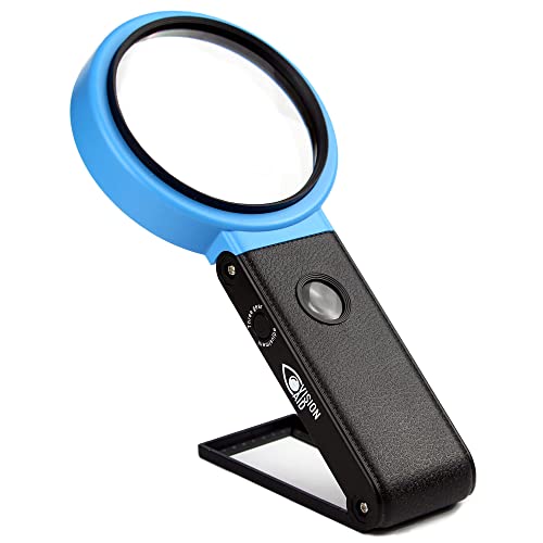 VISION AID 30X Hands-Free Magnifying Glass with 21 LED Lights for Coins Jewelry Crafts Hobby 40X Loupe Handheld or Desktop Stand Magnifier for Seniors Reading Watch Repair Soldering Close Work