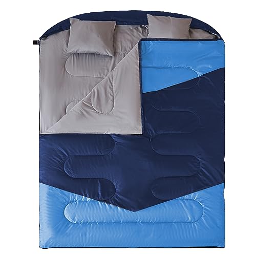 Tuphen Double Sleeping Bag, Sleeping Bag with 2 Pillows, Queen Size XL Bag for 2 People, Cold Warm Weather- 3 Seasons, Waterproof Adults Sleeping Bag for Camping, Backpacking or Hiking