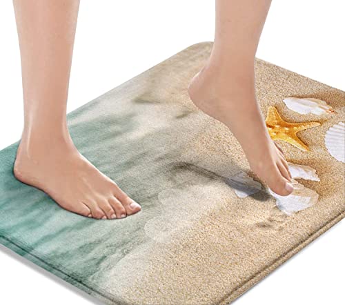 Britimes Bath Mat for Bathroom, Bathroom Mats Rugs No Silp, Beach Starfish Sea Shell Washable Cover Floor Rug Carpets Floor Mat Bathroom Decorations 16x24 Inches for Kitchen Bedroom Indoor