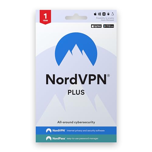 NordVPN Plus — 1-Year VPN & Cybersecurity Software Subscription for NordVPN and NordPass — Protect Your Internet Activities, Block Online Threats, and Safely Manage Passwords | PC/Mac/Mobile