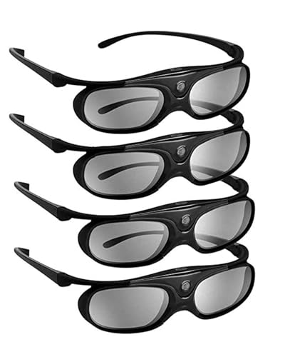 BOBLOV DLP Link 3D Glasses, 144Hz Rechargeable Active Shutter Eyewear Compatiable with Optoma, BenQ, Acer, ViewSonic, Vivitek, Panasonic, Dell, Other DLP-Link 3D Projectors (Black - 4Pack)