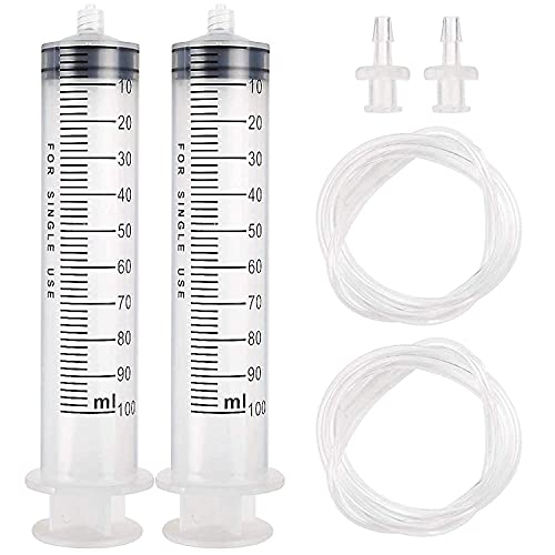 DEPEPE 2pcs 100ml Large Plastic Syringe with 2pcs 47in Handy Plastic Tubing and Luer Connections for Scientific Labs, Measuring, Watering, Refilling, Filtration, Feeding