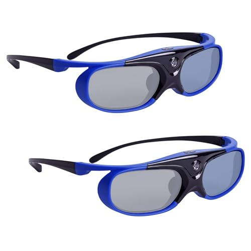 2X Sintron ST08-DLP 3D Active DLP-Link Glasses Eyewear Rechargeable - 144Hz for 3D-Ready DLP Projectors Including Optoma, BenQ, Acer, Dell, Viewsonic, Vivitek, Sharp, LG, NEC, Mitsubishi (Blue)