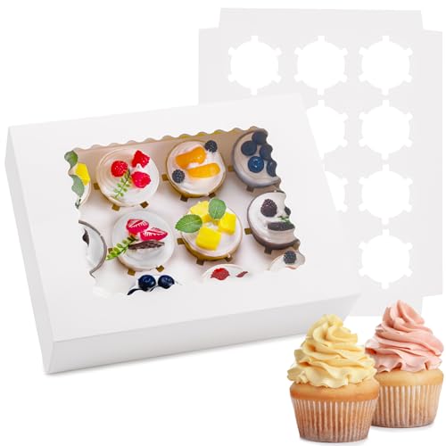 Hoewina 6PCS Cupcake Boxes - Hold 12 Count Cupcake Containers with Window, Food Grade Cupcake Holder Easy Transport and Presentation - Ideal for Cupcakes, Desserts, and More