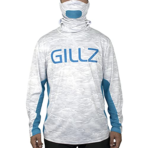 Gillz Men's ProStriker Long Sleeve UV Fishing Shirt with Built in Mask - UV Protection | GillzTec Moisture Wicking Fabric (White Water, X-Large)