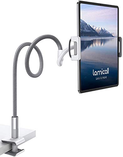Lamicall Gooseneck Tablet Holder, Tablet Stand : Flexible Arm Clip Tablet Mount Compatible with iPad Mini Pro Air, Kindle, Switch, Galaxy Tabs, More 4.7-10.5' Devices - Gray