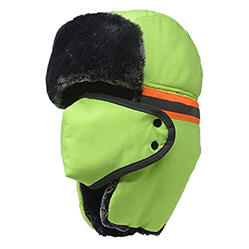 UOUDIO Ushanka Men's Winter Hat Fluorescence Reflection with Ear Flaps and Faux Fur Inner - Fluorescent Green Russian Trooper Trapper Hat Hunting Skiing Hat for Men Women