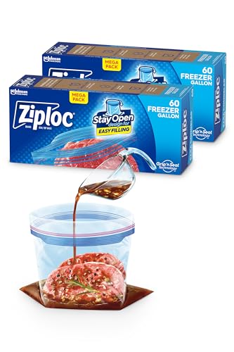 Ziploc Gallon Food Storage Freezer Bags, Stay Open Design with Stand-Up Bottom, Easy to Fill, 120 Bags Total