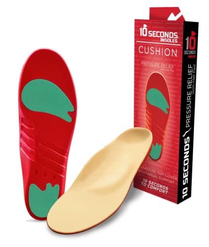 10 Seconds 3030 Pressure Relief with Metatarsal Pad Insoles, Moderate Arch Firmness, Low Arch, Provides Relief from Plantar Fasciatis, Mortons Nuroma and Diabetes Pain (M 7/7.5, W 8.5/9)