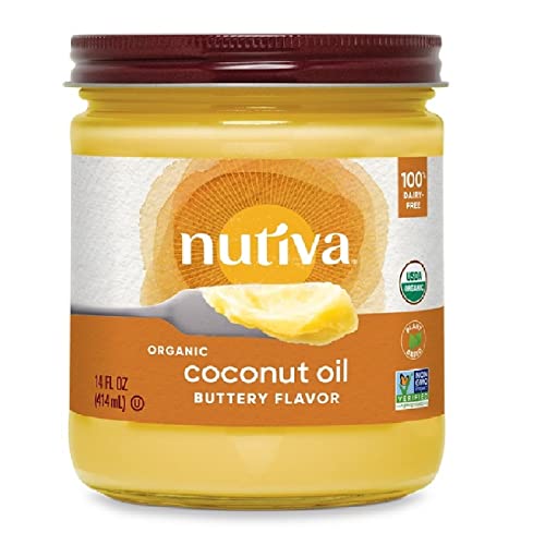 Nutiva Organic Coconut Oil with Butter Flavor from non-GMO, Steam Refined, Sustainably Farmed Coconuts, 14-ounce