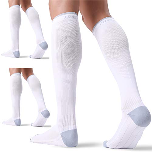 FITRELL 3 Pairs Compression Socks for Women and Men 20-30mmHg- Circulation and Muscle Support Socks for Travel, Running, Nurse, Medical, WHITE S/M