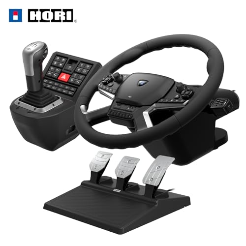 HORI Truck Control System for Windows 11/10 with Force Feedback Steering Wheel, Shifter Control Panel, & Pedals