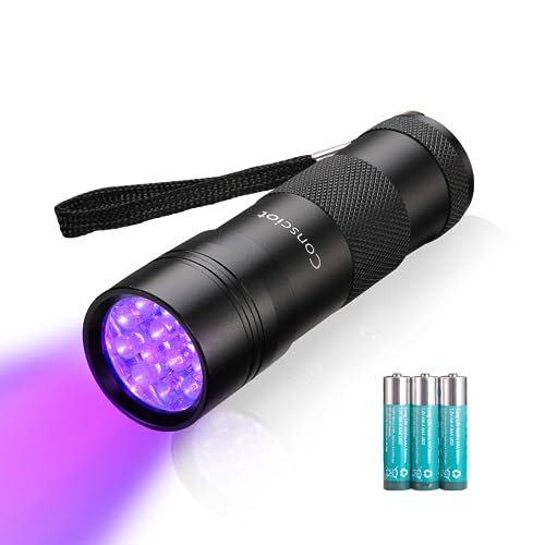 UV Flashlight Black Light, Consciot 12 LED 395nm Ultraviolet Blacklight, Portable Mini Torch Light Pet Urine Detector for Dog/Cat Urine, Dry Stains, Bed Bug, Matching with Pet Odor Eliminator