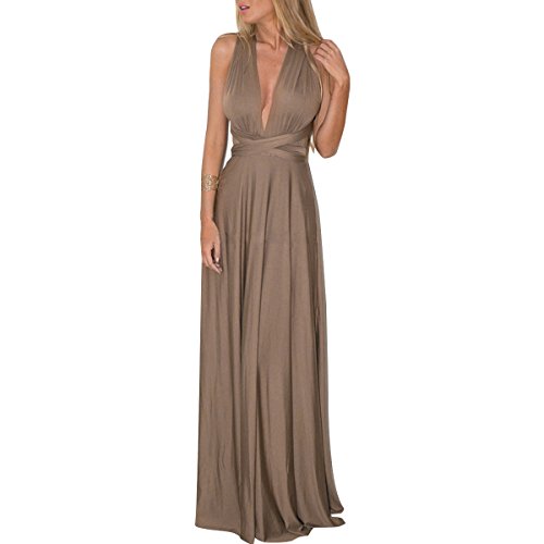 Women's Transformer Convertible Multi Way Wrap Long Prom Maxi Dress V-Neck High Low Wedding Bridesmaid Evening Party Grecian Dresses Boho Backless Halter Formal Cocktail Dance Gown Brown Large