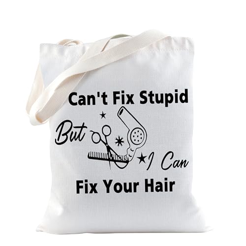 TSOTMO Hairdresser Gift Hair Stylist Canvas Tote Bag I Can't Fix Stupid But I Can Fix Your Hair Canvas Tote Bag Inspirational Hairstyliest Gift (Hair canvas)
