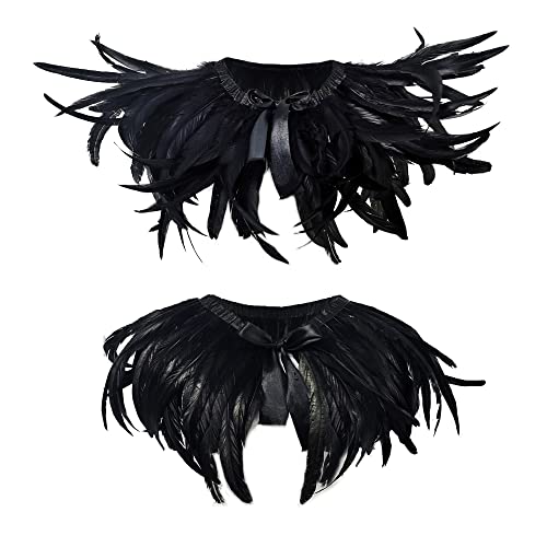 KAWAII Gothic Black Feather Shawl Cape Poncho Victorian Shrug Great for Halloween Costume