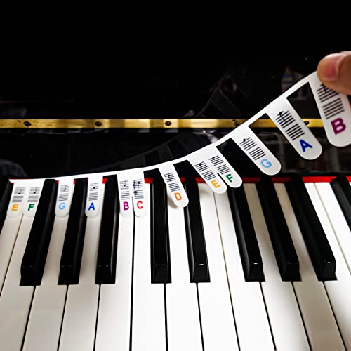 Removable Piano Keyboard Note Labels, Piano Key Music Notes Letter Label, Piano Notes Guide for Beginner, 88-Key Full-Size, Made of Silicone, No Need Stickers, Reusable (Rainbow Colors)