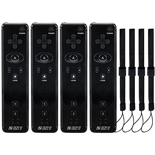 4 Pack Wii Remote, MODESLAB Wiimote Built-in Motion Plus Controller Replacement Compatible for Wii Wii U, Speaker and Vibration Feedback - Black