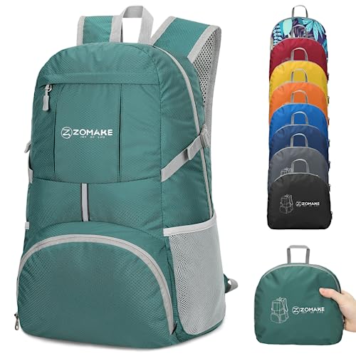 ZOMAKE Lightweight Packable Backpack 35L - Light Foldable Backpacks Water Resistant Collapsible Hiking Backpack - Compact Folding Day Pack for Travel Camping(Dark Green)