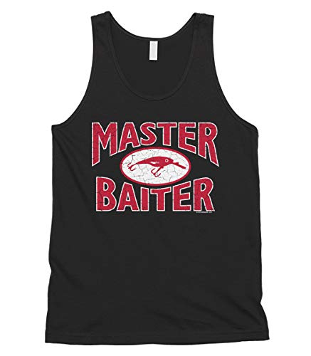 Men's Master Baiter Fish Lure, Funny Fishing Tank Top (Black, 3X-Large)