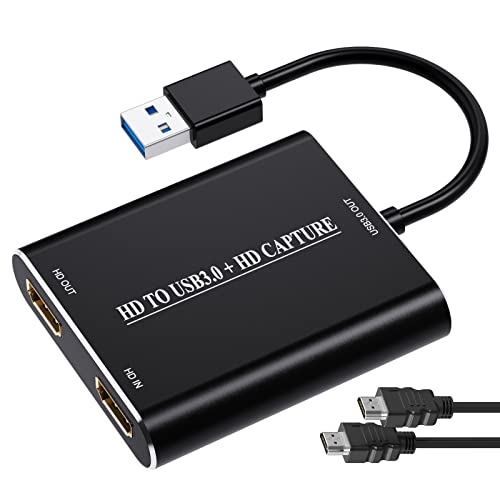 Capture Card, Video Capture Card 4K 1080P 60FPS, HDMI USB3.0 Capture Card Nintendo Switch, Game Capture Card for Live Streaming, Video Conference, Recording, Works with PS4/PS5/PC/OBS/DSLR