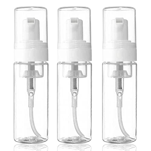 3-Pack Travel-Sized Foaming Pump Bottles - Empty Foaming Liquid Soap Dispensers - for Refillable Travel Hand Soap Shampoo Foaming Castile Cosmetics - BPA Free (100ml/3.3oz) (Clear)