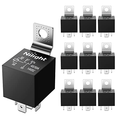 Nilight SPDT Relay Replacement 12V 5 Prong SPDT Auto Tilt Trim Relay (Pack of 10) 40/30 AMP Electrical Power Relay Switch 5 Pin Bosch Style Relay for Automotive Cars Marine Boats,2 Years Warranty