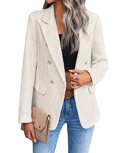 Beige Blazer Jackets for Women White Cream Blazer Dress Knit Stretch Cute Lvory Blazer for Women Fashion Clothes Outfits Clothing Outfit Beige L