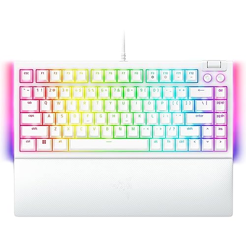 Razer BlackWidow V4 75% Mechanical Gaming Keyboard: Hot-swappable Design - Compact & Durable - Orange Tactile Switches - Chroma RGB - MF Roller & Media Keys - Comfortable Wrist Rest - White