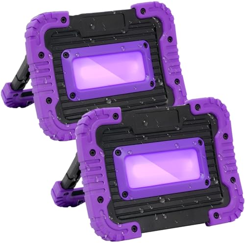 GPRK Rechargeable Black Light, Battery Powered Blacklight, Cordless 395nm Ultraviolet Flood Light for Neon Glow Party,Halloween,Body Painting,2 Packs