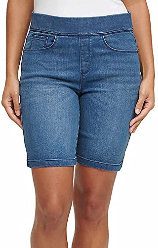 DKNY Jeans Women's Comfort Stretch Pull-On Bermuda Short (Medium Wash, XX-Large)