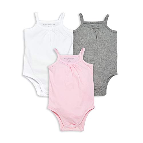 Burt's Bees Baby unisex baby Bodysuits, 3-pack Long & Short-sleeve One-pieces, 100% Organic Cotton Bodysuit, White/Pink/Grey Camis, 12 Months US