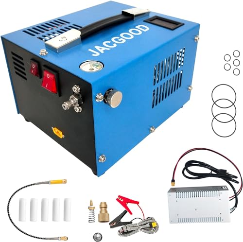 Jacgood PCP Air Compressor 110V/12V, Electric PCP Air Compressor 30Mpa/4500Psi Manual Stop, 350W High Power Voltage Air Compressor Pump with Built-in Fan.