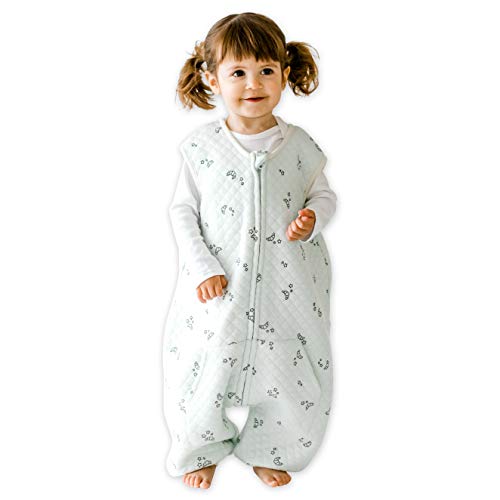 Tealbee DREAMSUIT: Toddler Sleep Sack with Feet 2T 3T - 0.8 TOG Lightweight Baby Wearable Blanket for Walkers - Rayon Made from Bamboo, Organic Cotton Sleeping Bag - Croissant