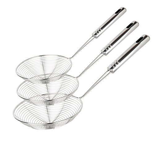 Swify Spider Strainer Set of 3 Asian Strainer Ladle Stainless Steel Wire Skimmer Spoon with Handle for Kitchen Frying Food, Pasta, Spaghetti, Noodle-30.5cm, 32cm, 35cm