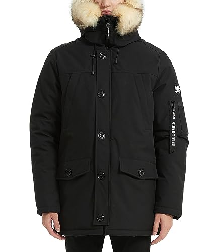 PUREMSX Mens Puffer Jacket, Winter Thick Windproof Snowboarding Quilted Puffer Insulated Parka Coat Gifts,Black,Medium