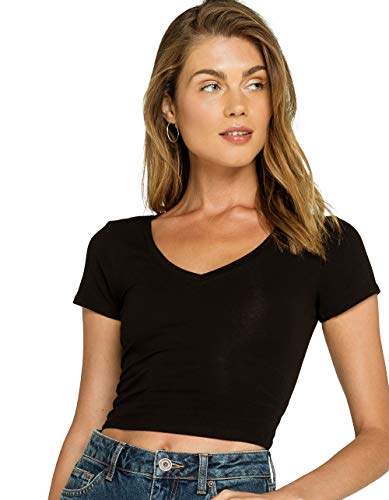 Bozzolo RT1010V Plain Basic V Neck Short Sleeve Cotton T-Shirts Black S