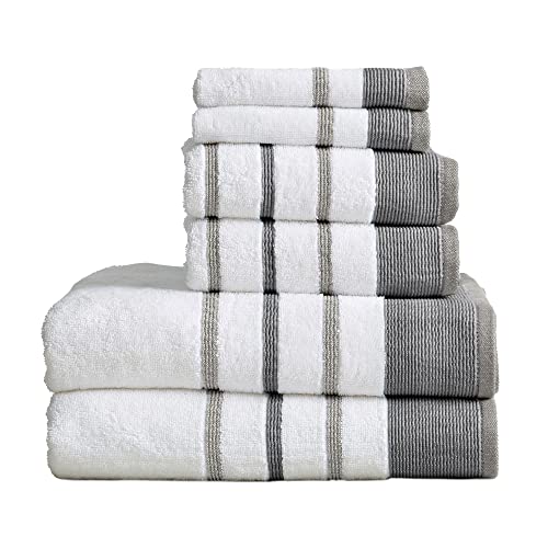 Great Bay Home 6-Piece Luxury Hotel/Spa Cotton Striped Towel Set, 500 GSM. Includes Bath Towels, Hand Towels and Washcloths. Noelle Collection by Brand. (Dark Grey/Light Grey)