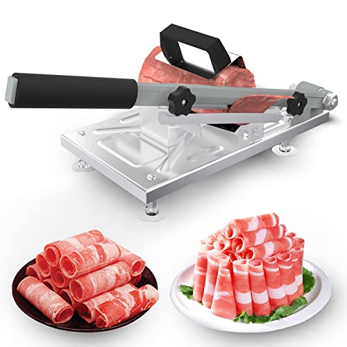 Koconic Stainless Steel Food Slicer,Manual Frozen Meat Slicer Beef and Mutton Roll Meat Cleavers Machine for Home Cooking of BBQ Hot Pot
