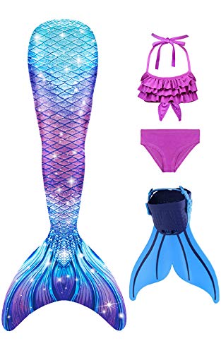 Superband Mermaid Tails with Mono Fin Sparkle Mermaid Swimsuit for Kids Girls Boys,7-8 Years