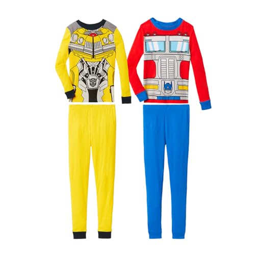 Transformers Little/Big Boy's Costume 4 Piece Cotton Pajama Set (Bumblebee and Optimus Prime, 8)