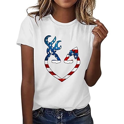 wjiNFDFG Ladies Cotton Top Shirt Women Graphic T Shirts for Women Top Crewneck Short Sleeve Love Print Short Sleeve (White, XXL)